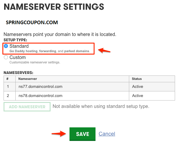 Change into GoDaddy Nameserver