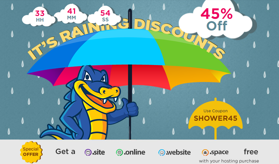 FLAT 45% OFF on all Hosting plans at HostGator India