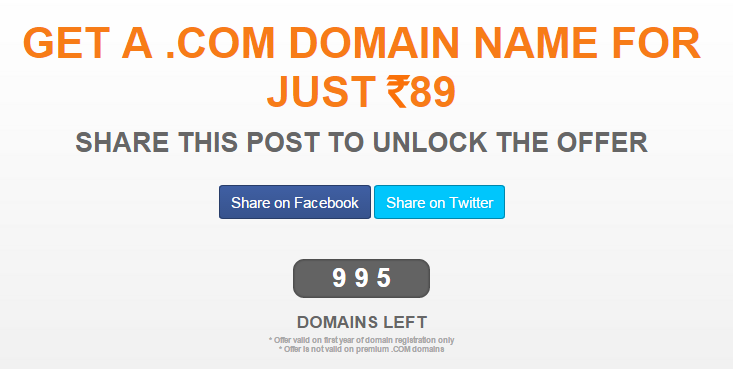 Get .COM domain Rs 89 at BigRock