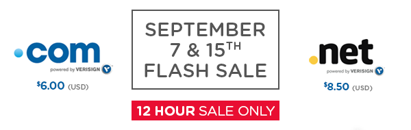 September .com .net domain flash sale